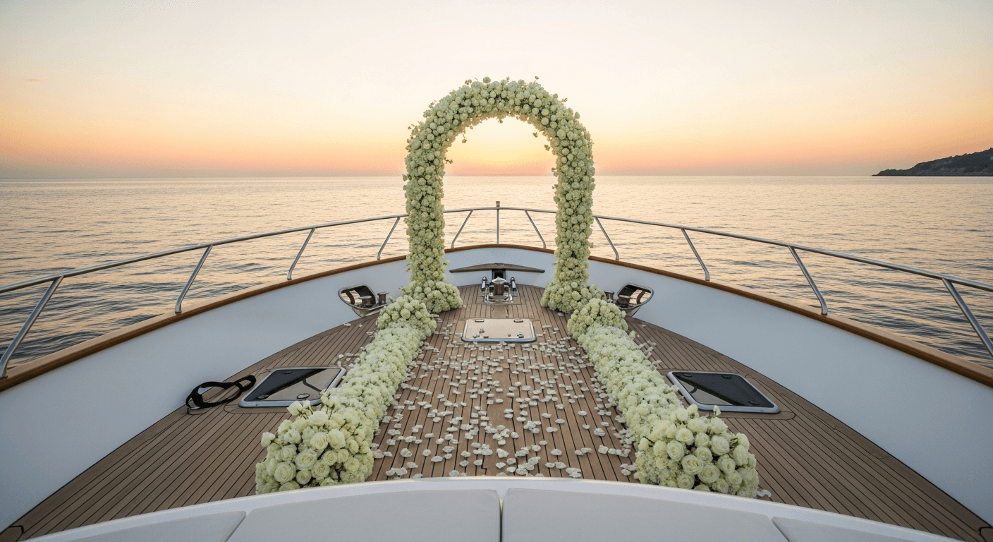 Wedding ceremony setup on yacht