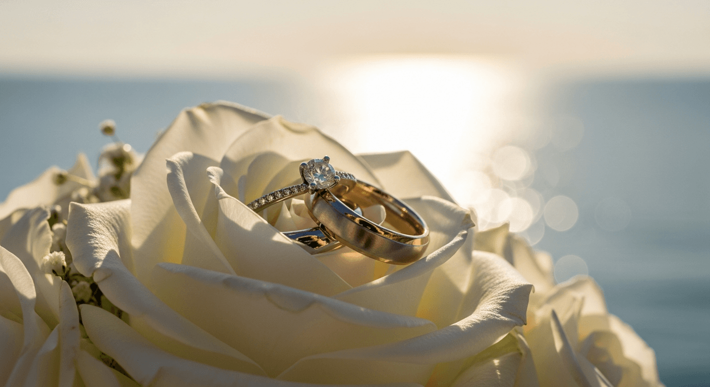 Wedding rings with Mediterranean sea