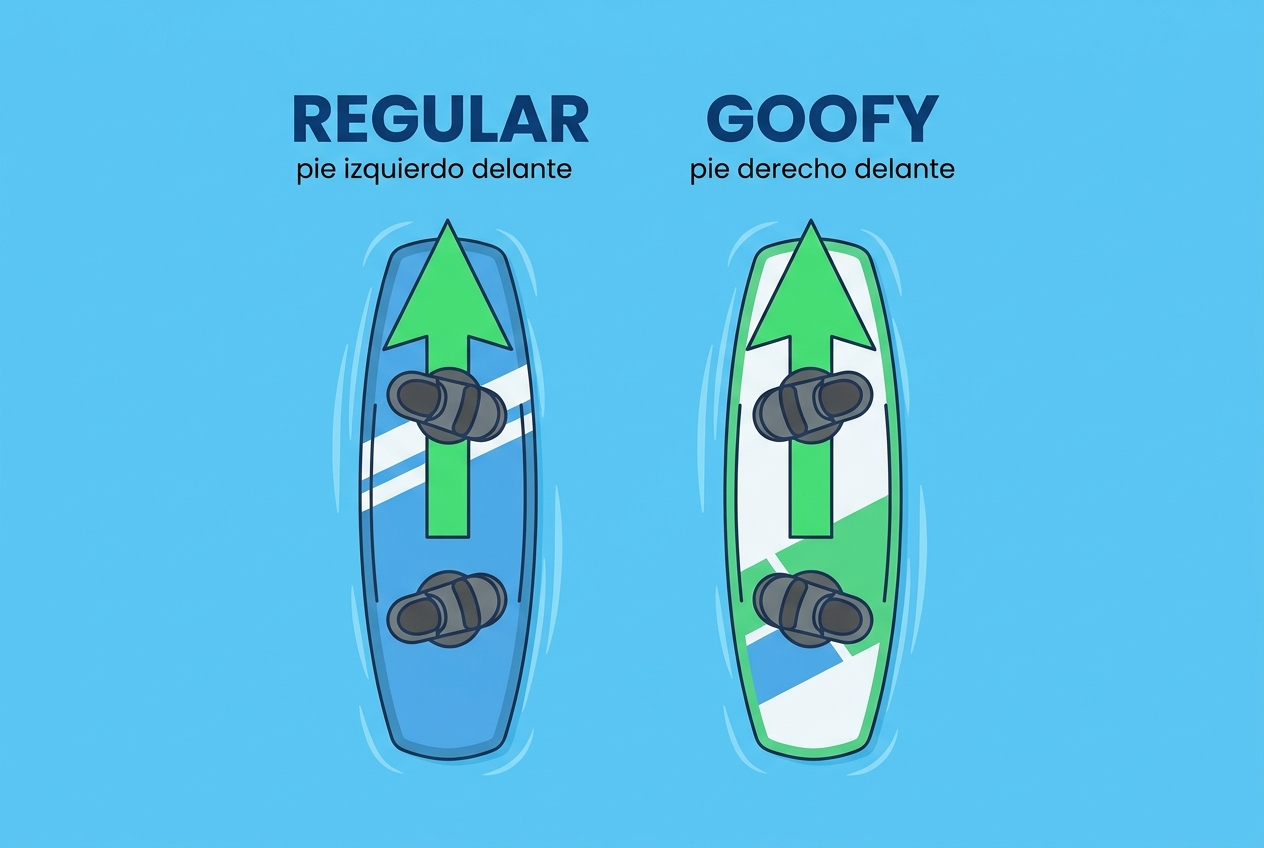 Postura Regular y Goofy en wakeboard — qué pie va delante